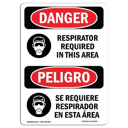 SIGNMISSION OSHA Sign, Respirator Required In This Area, 14in X 10in Aluminum, 10" W, 14" H, Bilingual Spanish OS-DS-A-1014-VS-1544